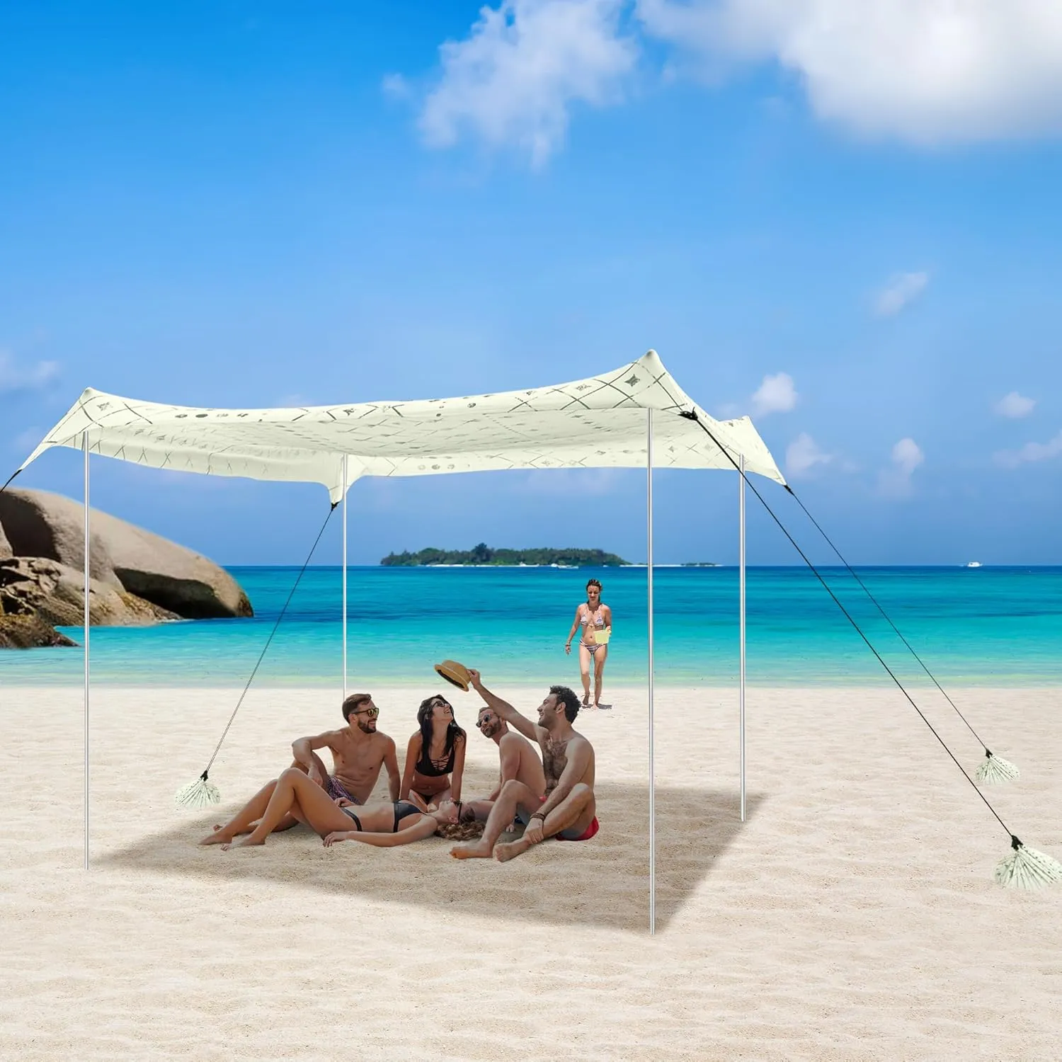 Beach Tent, Beach Canopy Sun Shade UPF 50 , Portable 10×10 FT Camping Sun Shelter with Sandbags, Poles, Ground Pegs and Anti-Wind Rope for Outdoor, Backyard, Picnics, Fishing