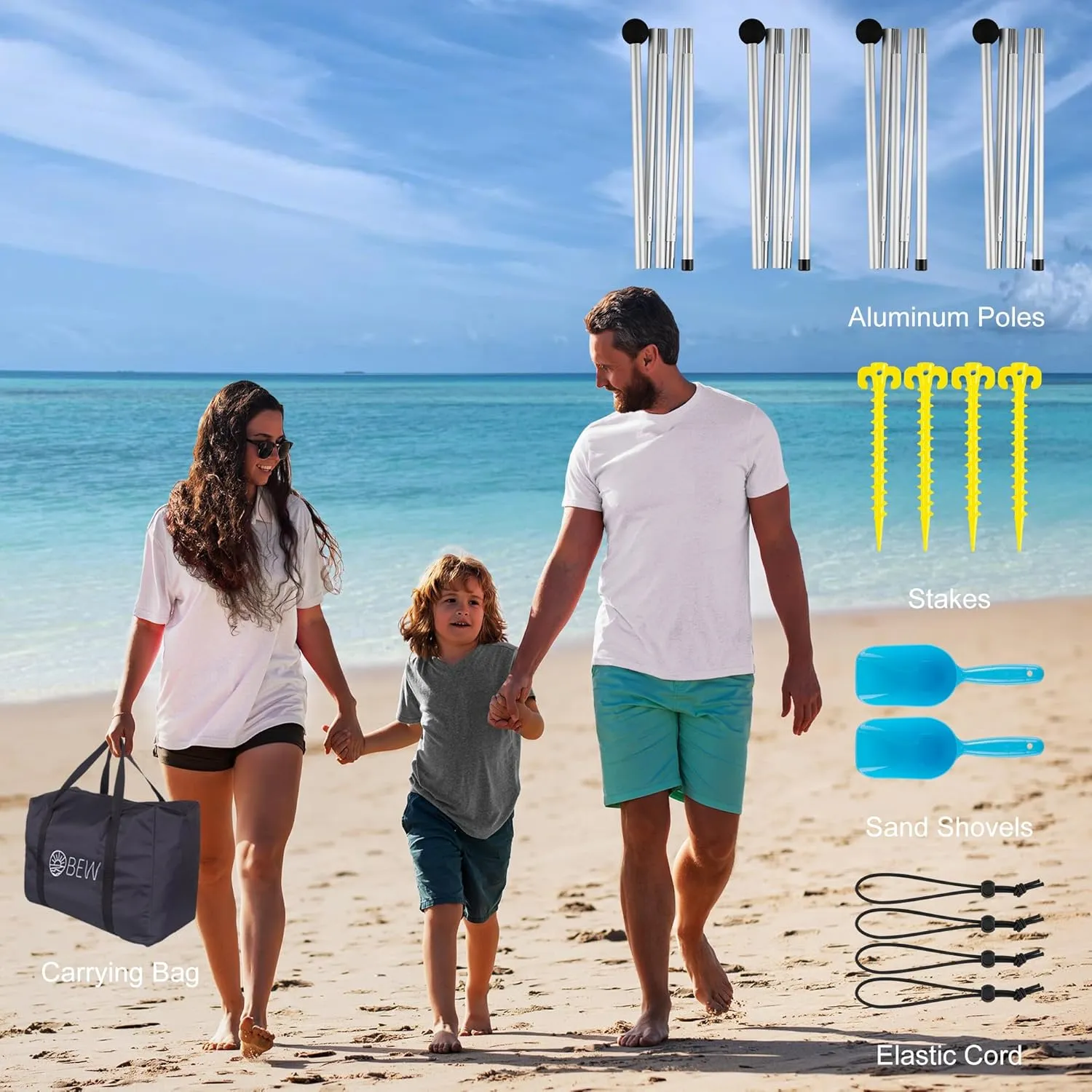 Beach Tent, Beach Canopy Sun Shade UPF 50 , Portable 10×10 FT Camping Sun Shelter with Sandbags, Poles, Ground Pegs and Anti-Wind Rope for Outdoor, Backyard, Picnics, Fishing