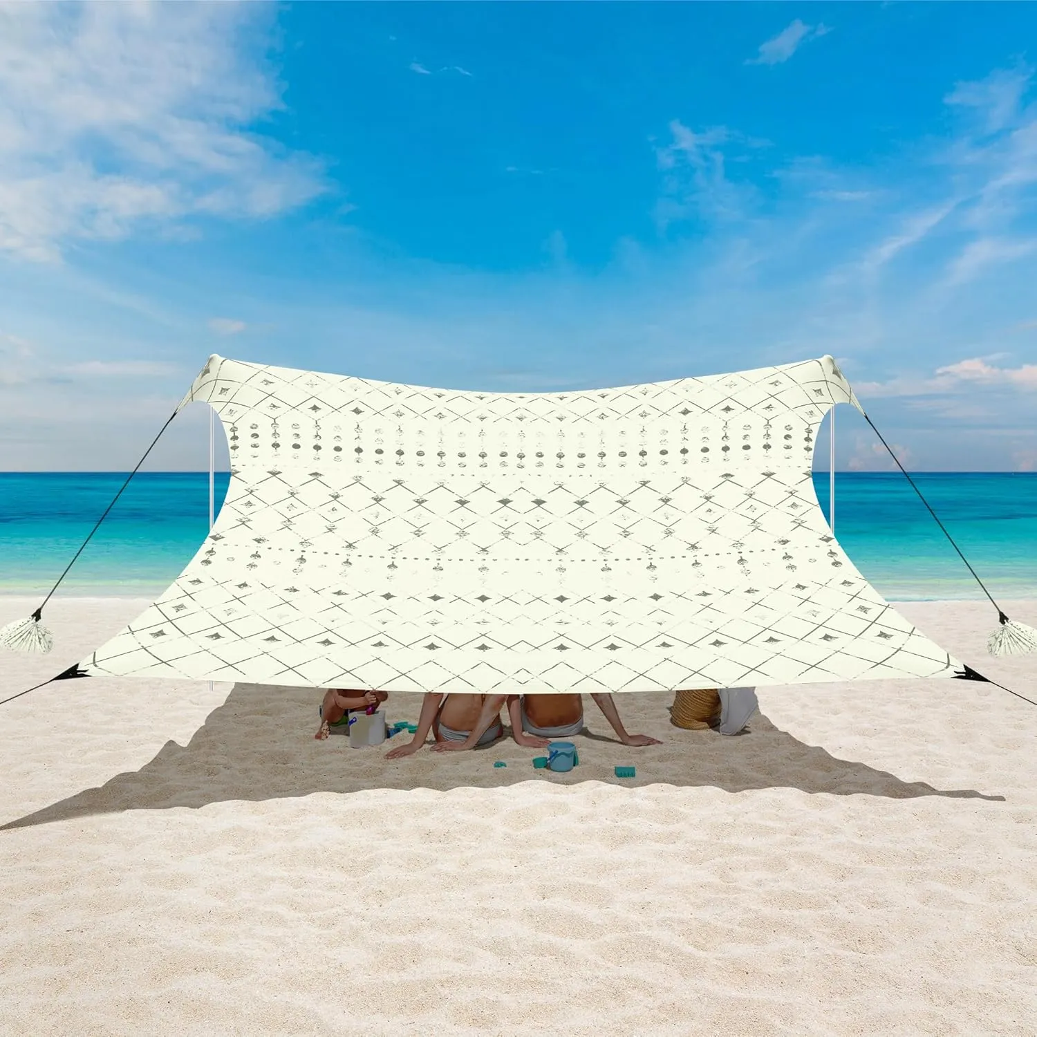 Beach Tent, Beach Canopy Sun Shade UPF 50 , Portable 10×10 FT Camping Sun Shelter with Sandbags, Poles, Ground Pegs and Anti-Wind Rope for Outdoor, Backyard, Picnics, Fishing