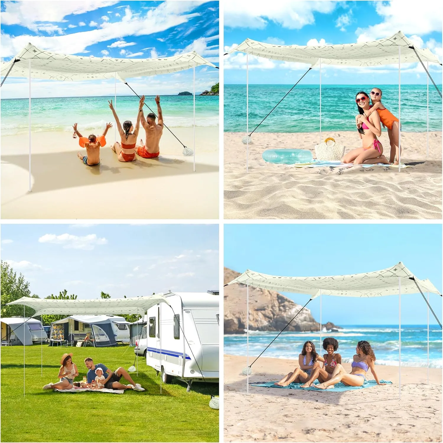 Beach Tent, Beach Canopy Sun Shade UPF 50 , Portable 10×10 FT Camping Sun Shelter with Sandbags, Poles, Ground Pegs and Anti-Wind Rope for Outdoor, Backyard, Picnics, Fishing