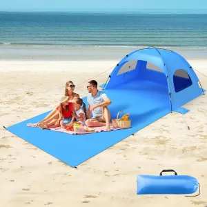 Beach Tent Sun Shelter with Extended Sand Mat 114×82inch，UPF 50  Protection, 3 Double-Layer Windows for Enhanced Privacy; Portable Beach Shade, 3-4 People. Windproof and Waterproof