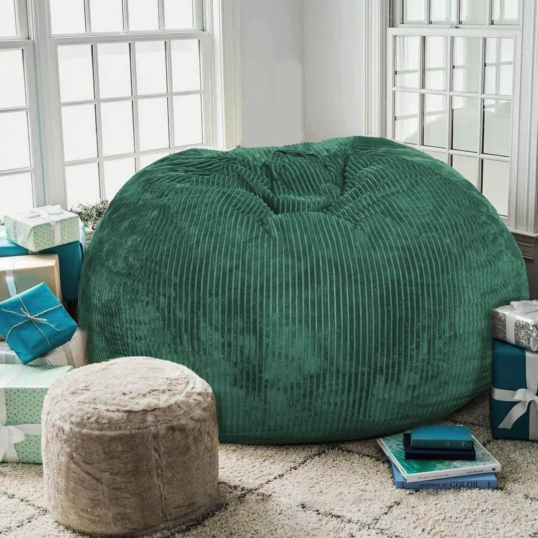 Bean Bag Chairs with Faux Rabbit Fur Cover, 4 ft Giant Memory Foam Bean Bag Chairs for Adults/Teens with Filling,Ultra Soft Faux Fur Fabric, Round Fluffy Sofa for Living Room Bedroom College Dorm