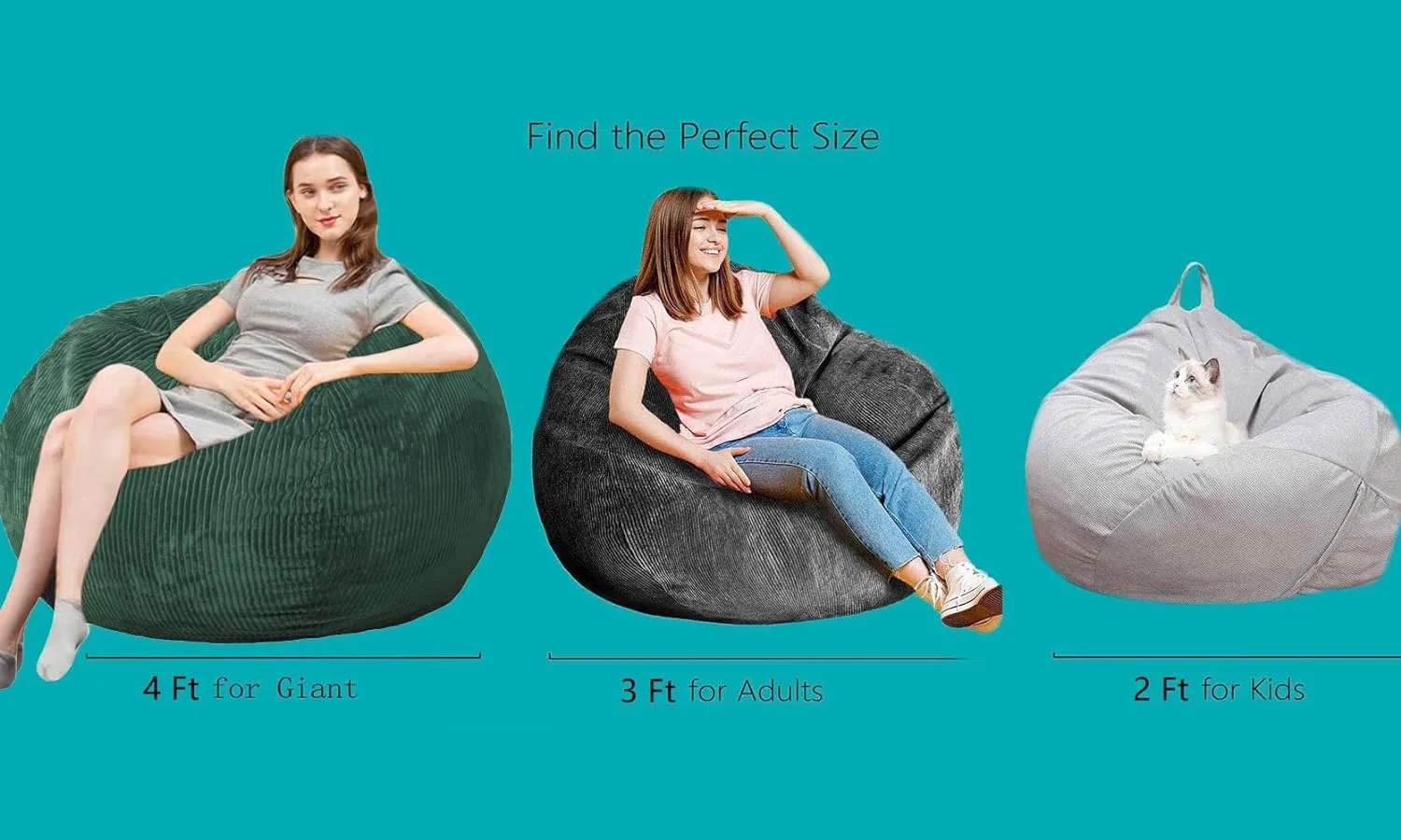 Bean Bag Chairs with Faux Rabbit Fur Cover, 4 ft Giant Memory Foam Bean Bag Chairs for Adults/Teens with Filling,Ultra Soft Faux Fur Fabric, Round Fluffy Sofa for Living Room Bedroom College Dorm