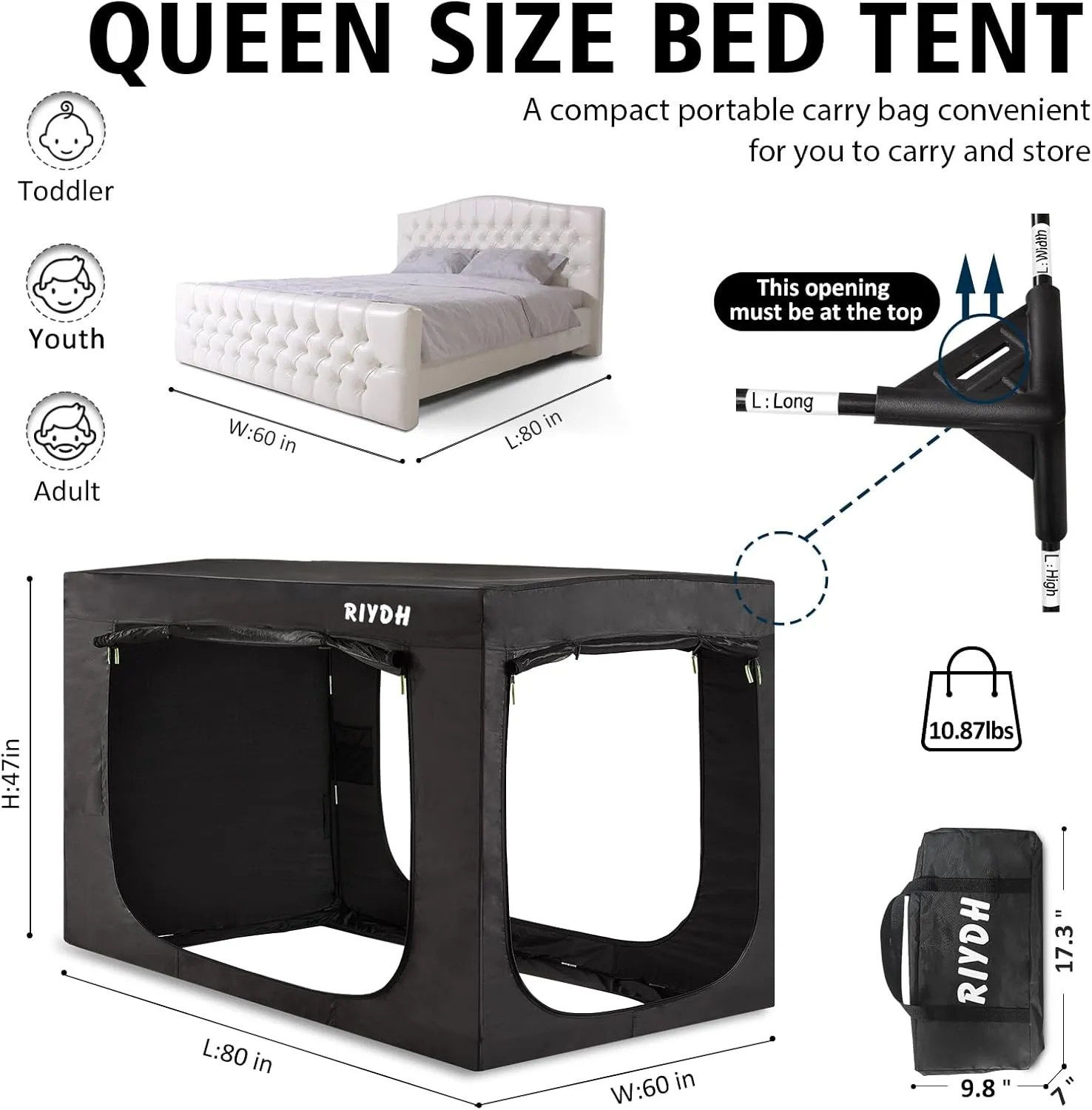 Bed Tent Bed Canopy Tents for Adult - Portable Dream Tent Indoor Sleeping Tents 70% Blackout with 3 Doors Breathable Private Space Tents