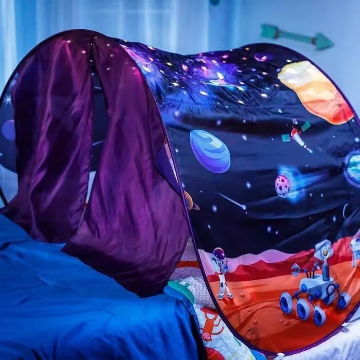Bed Tents Fantasy Fun Foldable Play Pop up Outdoor Indoor Twin Size for Boys & Girls, Children's Tents Playhouse, Christmas Birthday Gifts (Space with Remote Light)