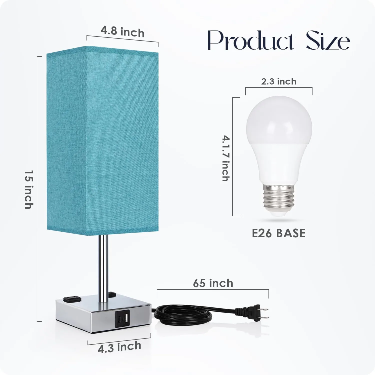 Bedside Lamp with USB Ports - Touch Control Table Lamp for Bedroom with USB C A Charging Ports & AC Outlets, 3 Way Dimmable Nightstand Light with Flaxen Shade for Living Room (LED Bulb Included, Blue)