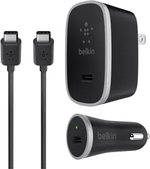 Belkin USB-C Car and Wall Rapid Charging Kit   1 Meter C-C Cable for Many Many Devices that Support Type-C - Retail Packaging