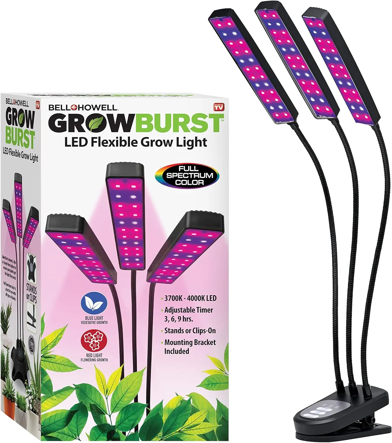 Bell Howell Growburst 24” Indoor Plant Growing Lamp with 8 Brightness Settings, 3 Light Modes Including Full Spectrum UV Light As Seen On TV