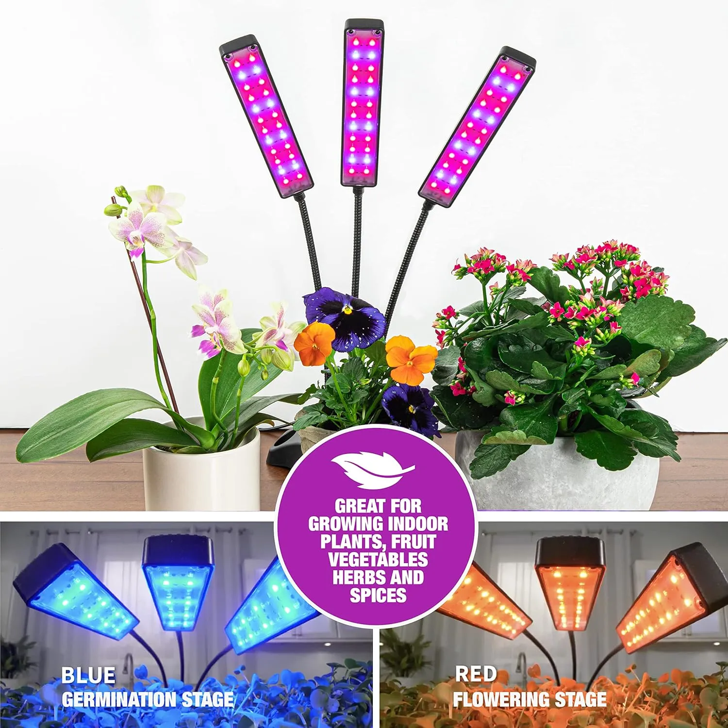 Bell Howell Growburst 24” Indoor Plant Growing Lamp with 8 Brightness Settings, 3 Light Modes Including Full Spectrum UV Light As Seen On TV