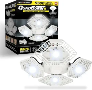 Bell Howell QUADBURST LED Shop Light 80W 5500 Lumen Heavy-Duty Aluminum - Ultra-Bright Garage Ceiling Light with Deformable Panels, 192 Ultra High-Intensity for Garage, Bedrooms, Living Rooms (White)