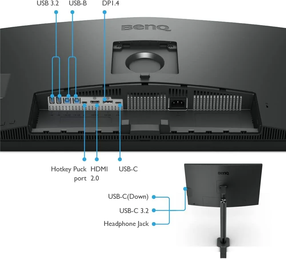 BenQ PD3205UA Ergo Arm Mac-Ready 32" 4K UHD | 99% Rec.709 & sRGB | IPS | Built-In Ergo Mount | ICCSync | Uniformity | Delta E≤3 | Calibration Report | AQCOLOR | Pantone | USB-Hub | USB-C (90W)