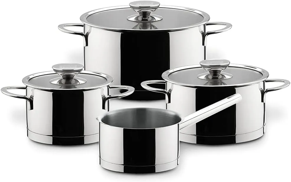 Berndes Milessima Set of 4 Stainless Steel Induction Saucepans with Lid Suitable for All Hob Types