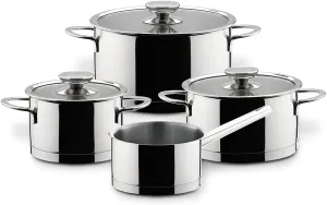 Berndes Milessima Set of 4 Stainless Steel Induction Saucepans with Lid Suitable for All Hob Types