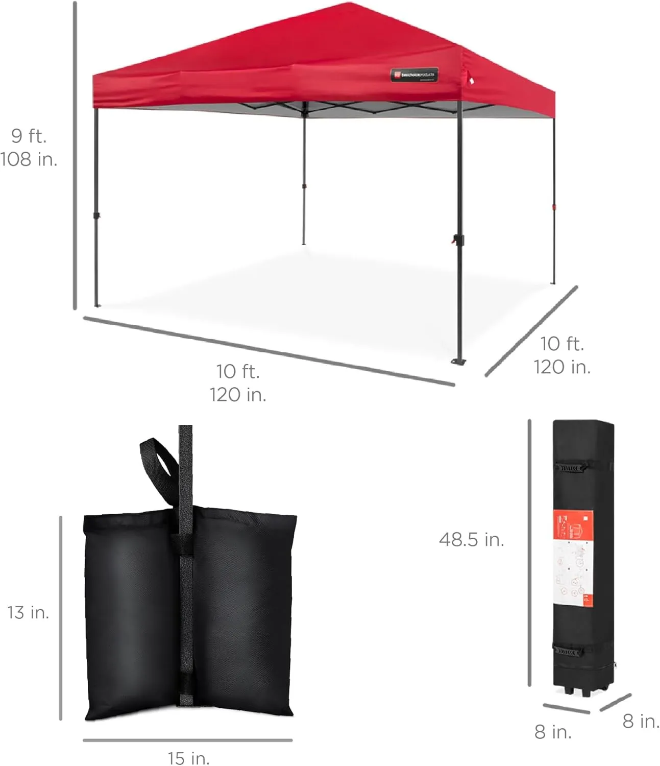 Best Choice Products 10x10ft 1-Person Setup Pop Up Canopy Tent Instant Portable Shelter w/ 1-Button Push, Case, 4 Weight Bags - Red