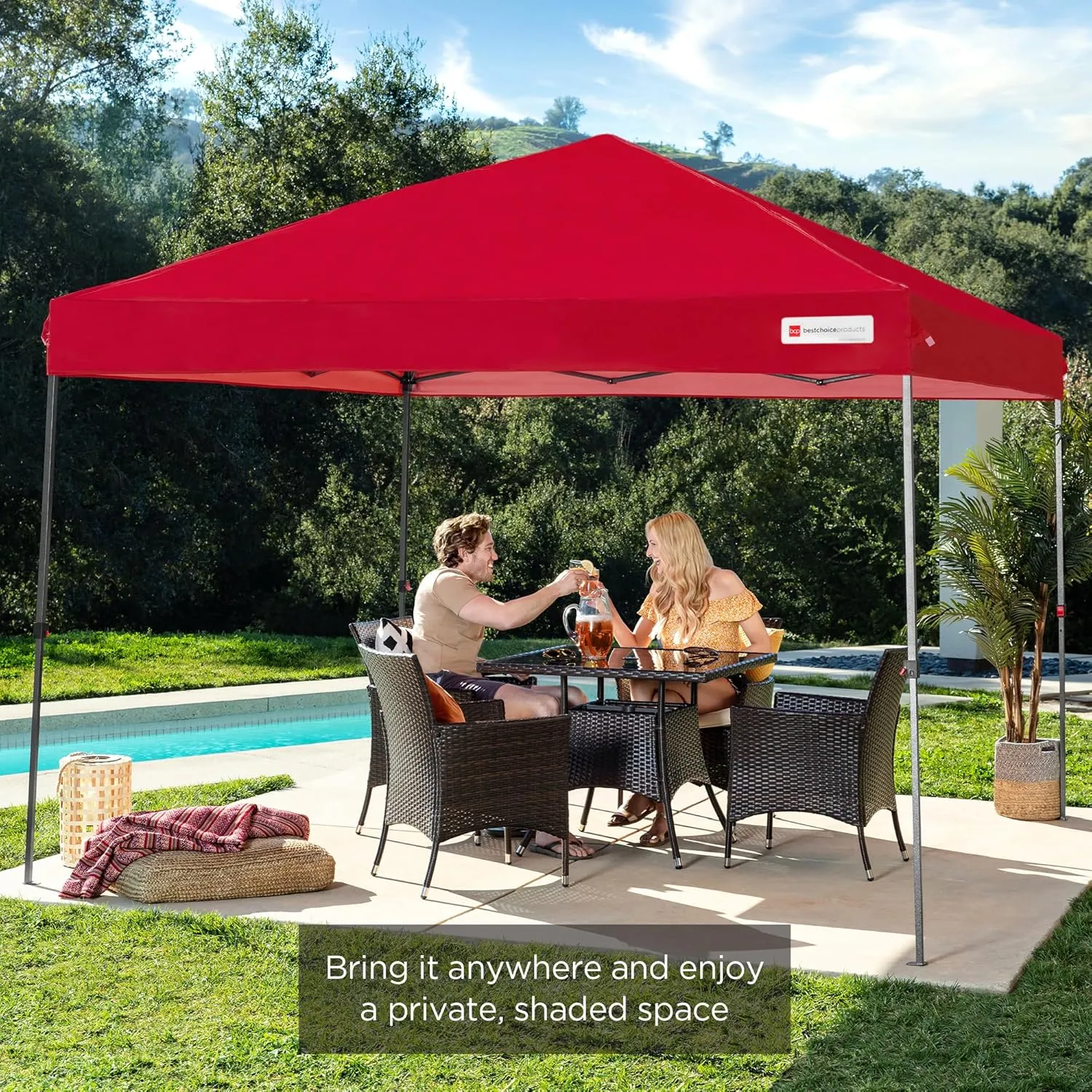 Best Choice Products 10x10ft 1-Person Setup Pop Up Canopy Tent Instant Portable Shelter w/ 1-Button Push, Case, 4 Weight Bags - Red