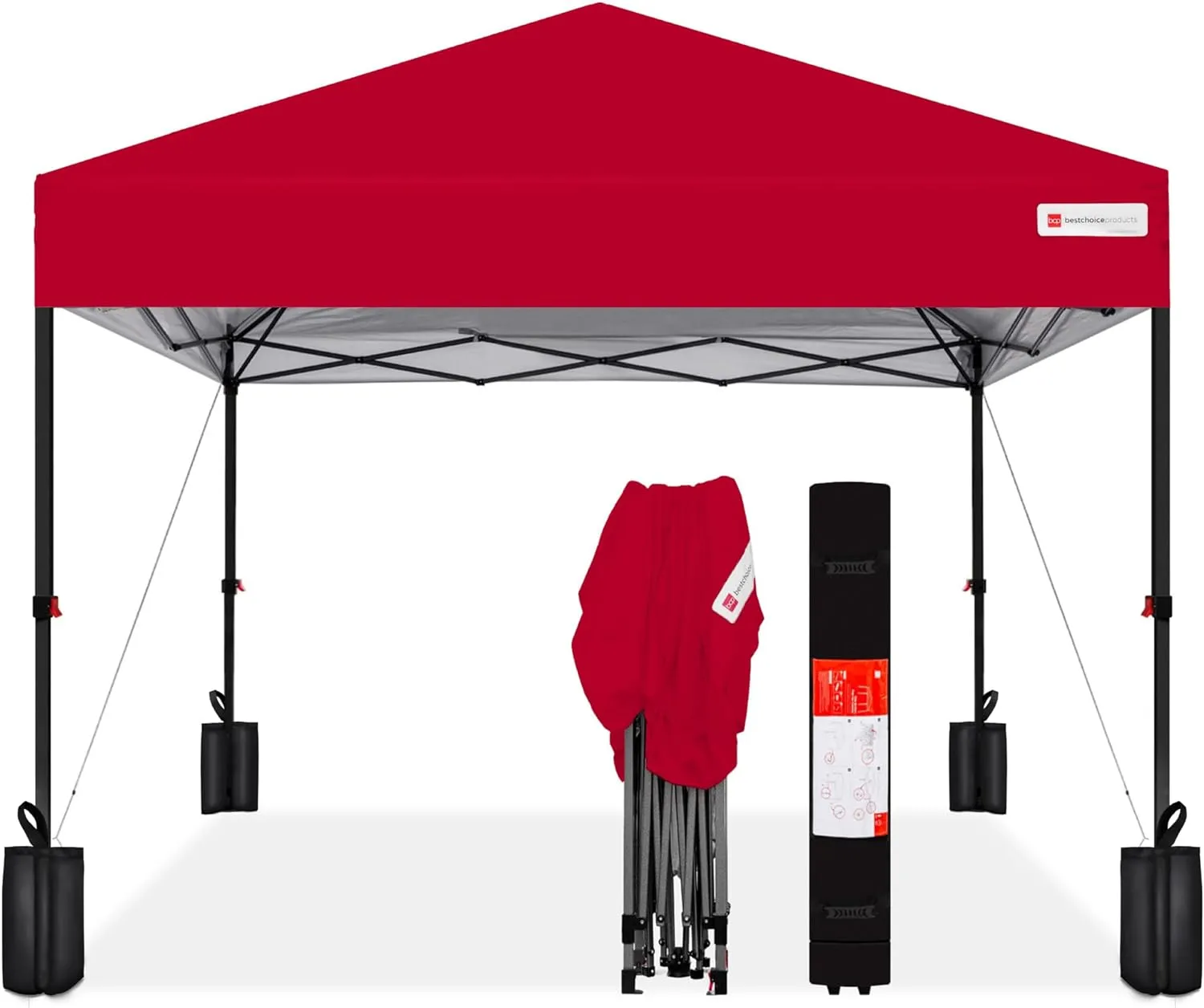 Best Choice Products 10x10ft 1-Person Setup Pop Up Canopy Tent Instant Portable Shelter w/ 1-Button Push, Case, 4 Weight Bags - Red
