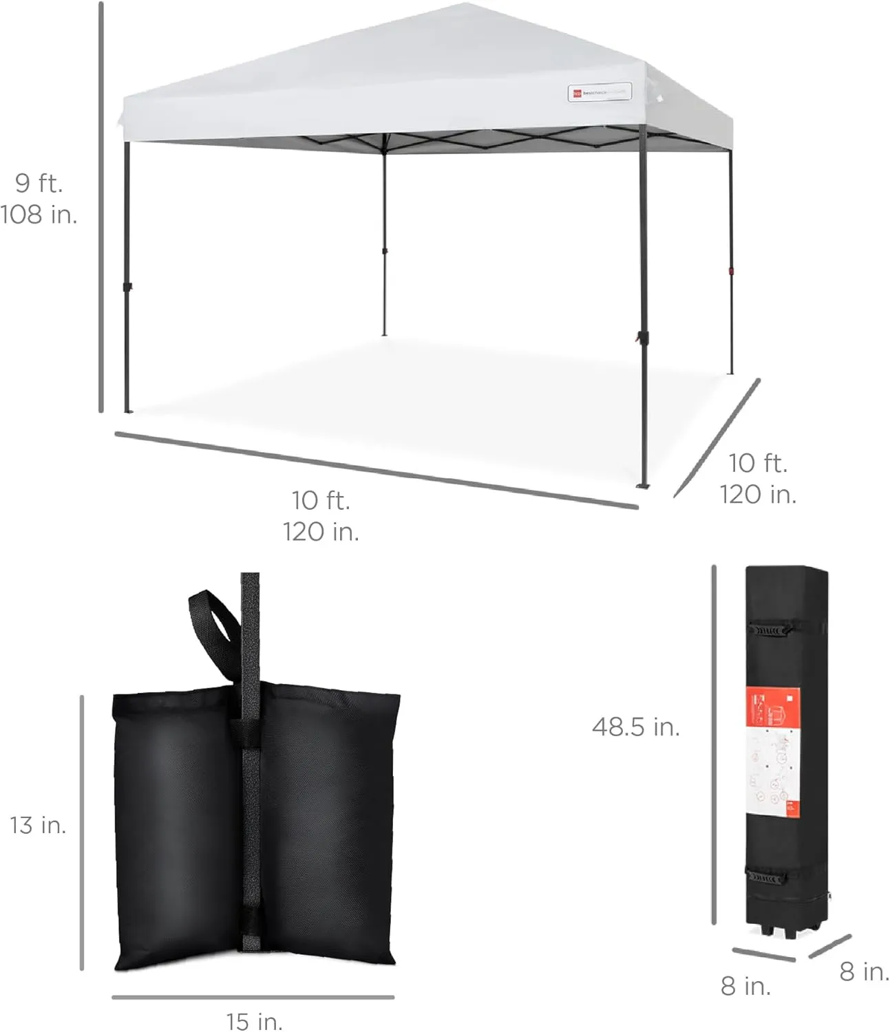 Best Choice Products 10x10ft 1-Person Setup Pop Up Canopy Tent Instant Portable Shelter w/ 1-Button Push, Case, 4 Weight Bags - White
