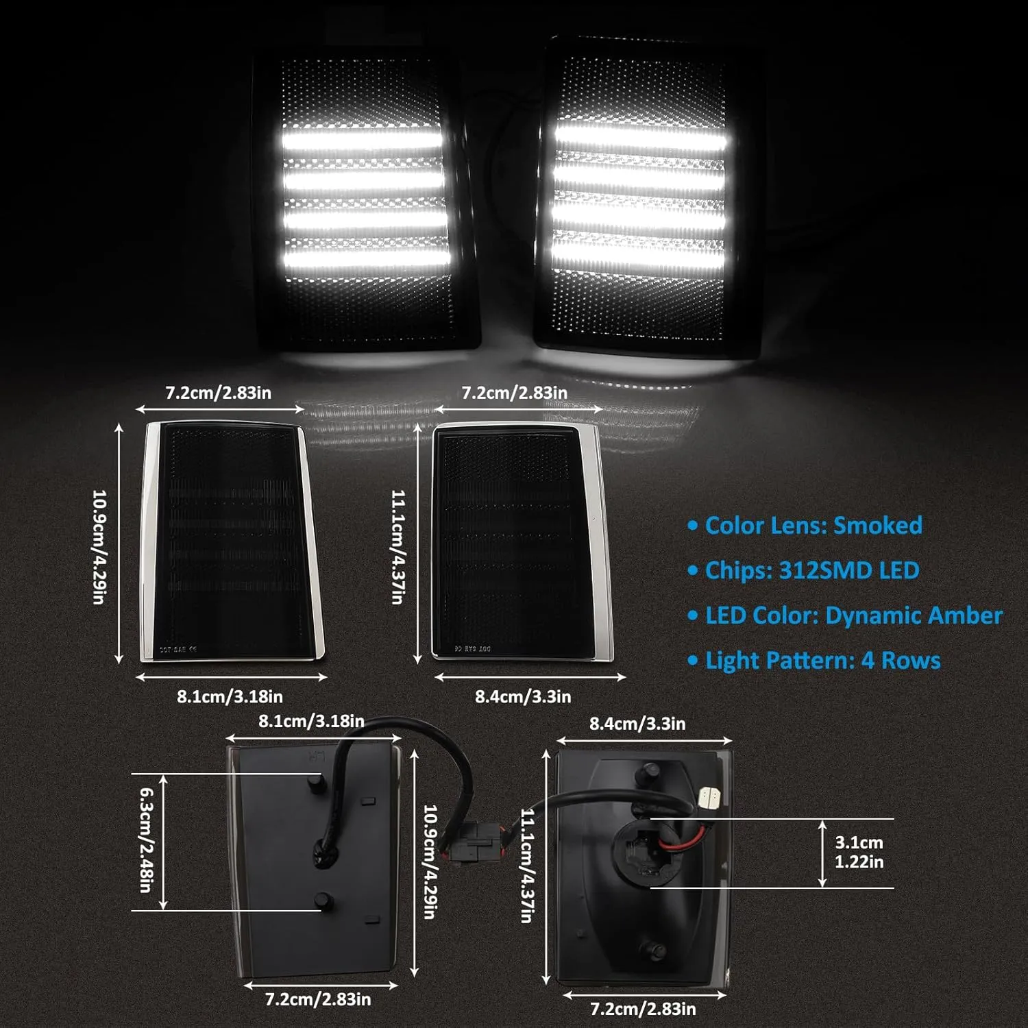 Bestview LED Front Corner Light Side Marker Turn Signal Light Compatible with GMC Sierra C/K 1500 2500 3500 Suburban Yukon,Upper & Lower Side Marker Reflector Light White Smoked Lens,4 Pack