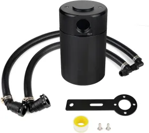 BHB Upgraded Baffled Oil Catch Can Oil Separator Kit Aluminum With NBR HOSE Compatible with Ram 1500 TRX 6.2L SC 2021-2023 Passenger Side 3oz Black