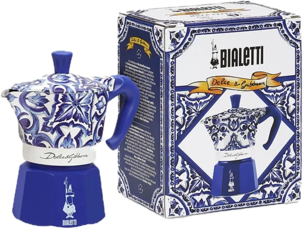 Bialetti Dolce & Gabbana Mocinduction Blue Mediterraneo 4 Cup Induction (Coffee Maker, Espresso Makinetta)