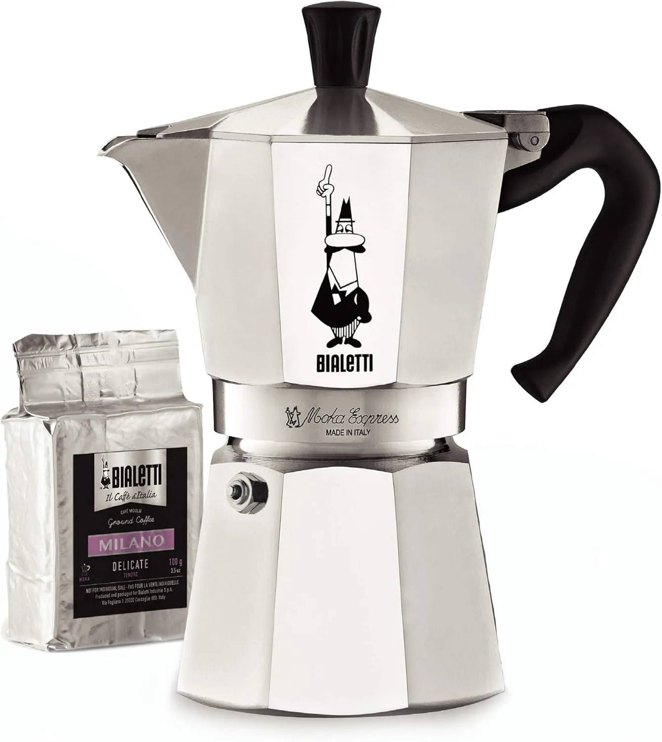 Bialetti Express Moka Pot, 6 -Cup & Coffee, Aluminum Silver
