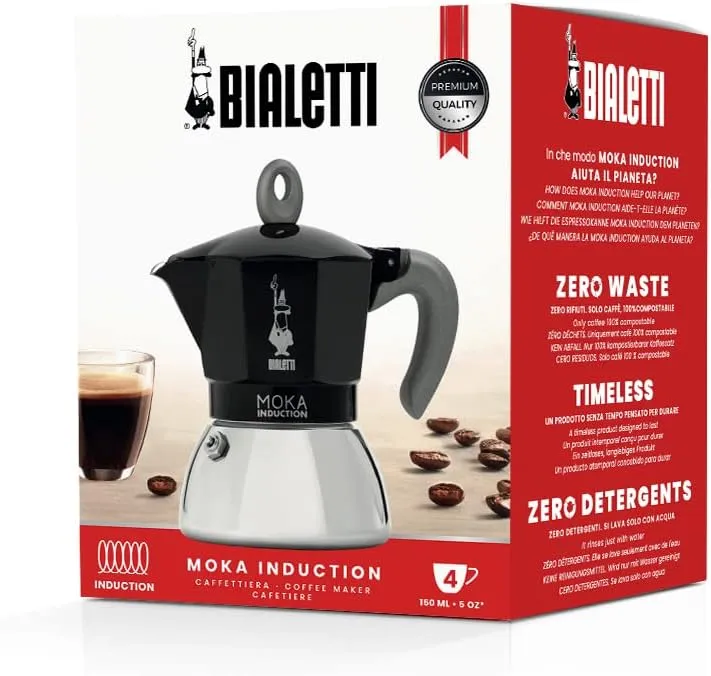 Bialetti - Moka Induction, Moka Pot, Suitable for all Types of Hobs, 4 Cups Espresso (5.7 Oz), Black