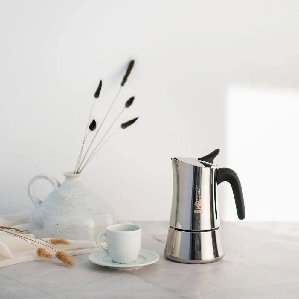 Bialetti Moon Exclusive Induction Stainless Steel Moka Pot, Stovetop Espresso Maker, Italian Coffee Maker, 6 Espresso Shots, (7.9oz - 235 ml), Compatible with All Stovetops, Silver
