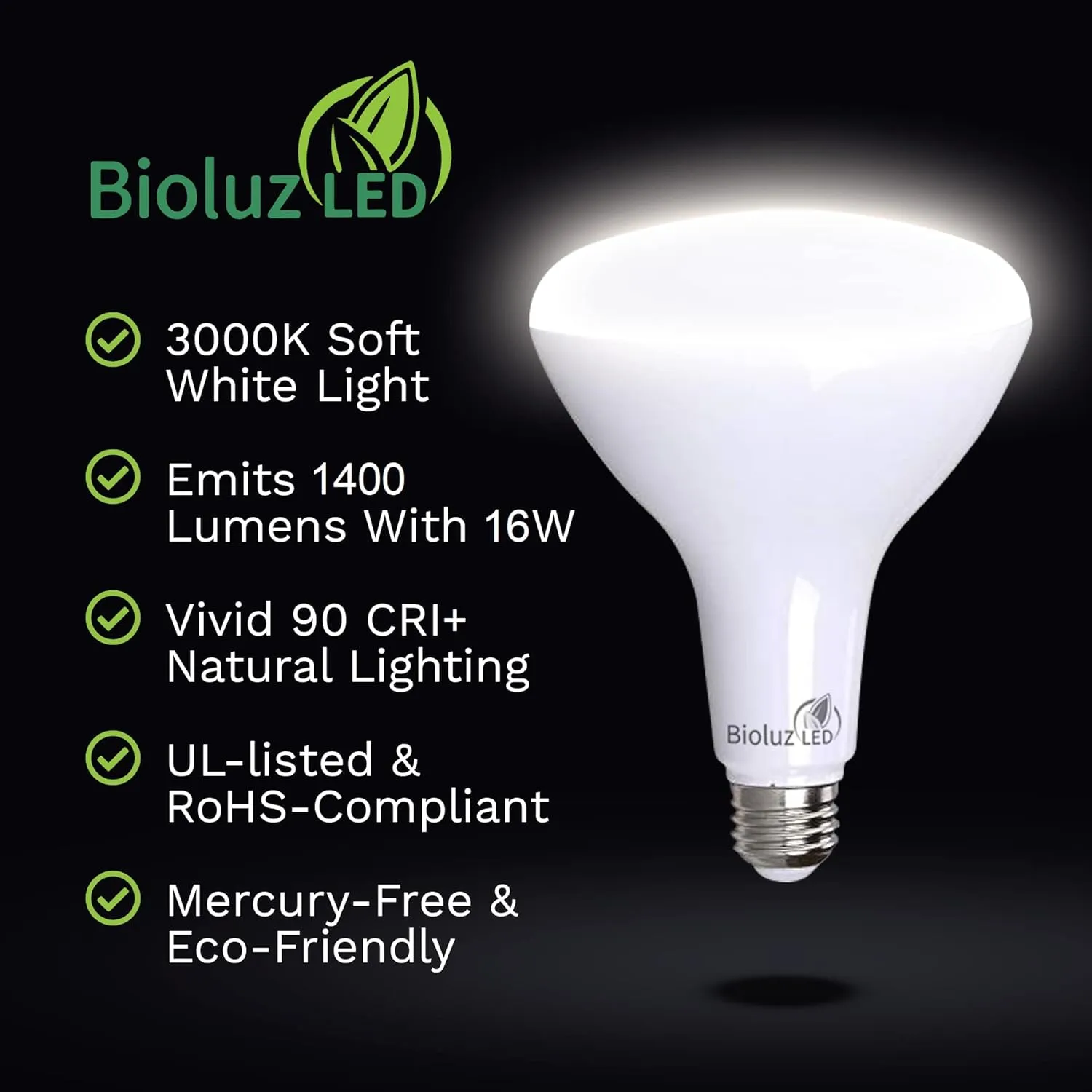 Bioluz BR40 LED Light Bulb 90 CRI Light Bulbs - Dimmable Flood Light (Uses 16W) Soft White 3000K Led Bulbs 110° Beam Angle Indoor & Outdoor Lighting Title 20 High Efficacy Lightbulb - Pack of 10