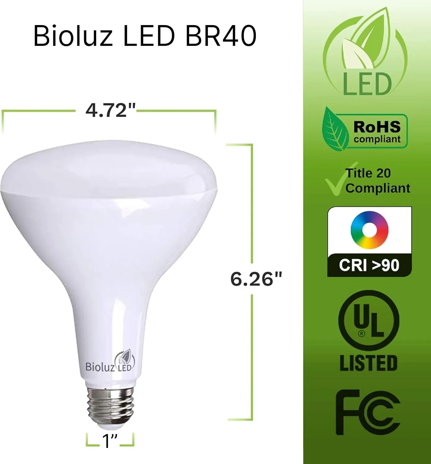 Bioluz BR40 LED Light Bulb 90 CRI Light Bulbs - Dimmable Flood Light (Uses 16W) Soft White 3000K Led Bulbs 110° Beam Angle Indoor & Outdoor Lighting Title 20 High Efficacy Lightbulb - Pack of 10