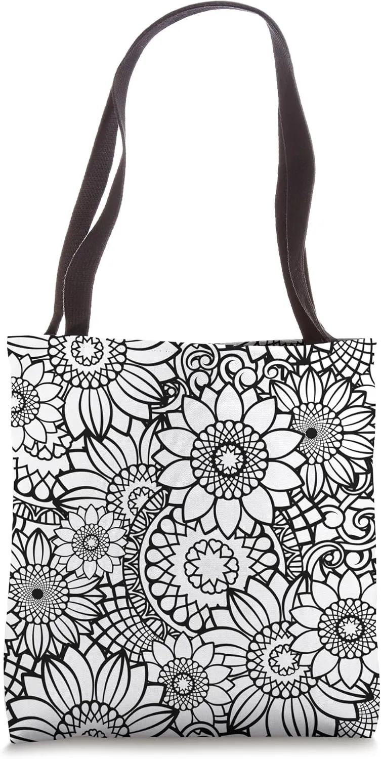 Black and White Choose Your Own Colors Abstract Floral Tote Bag