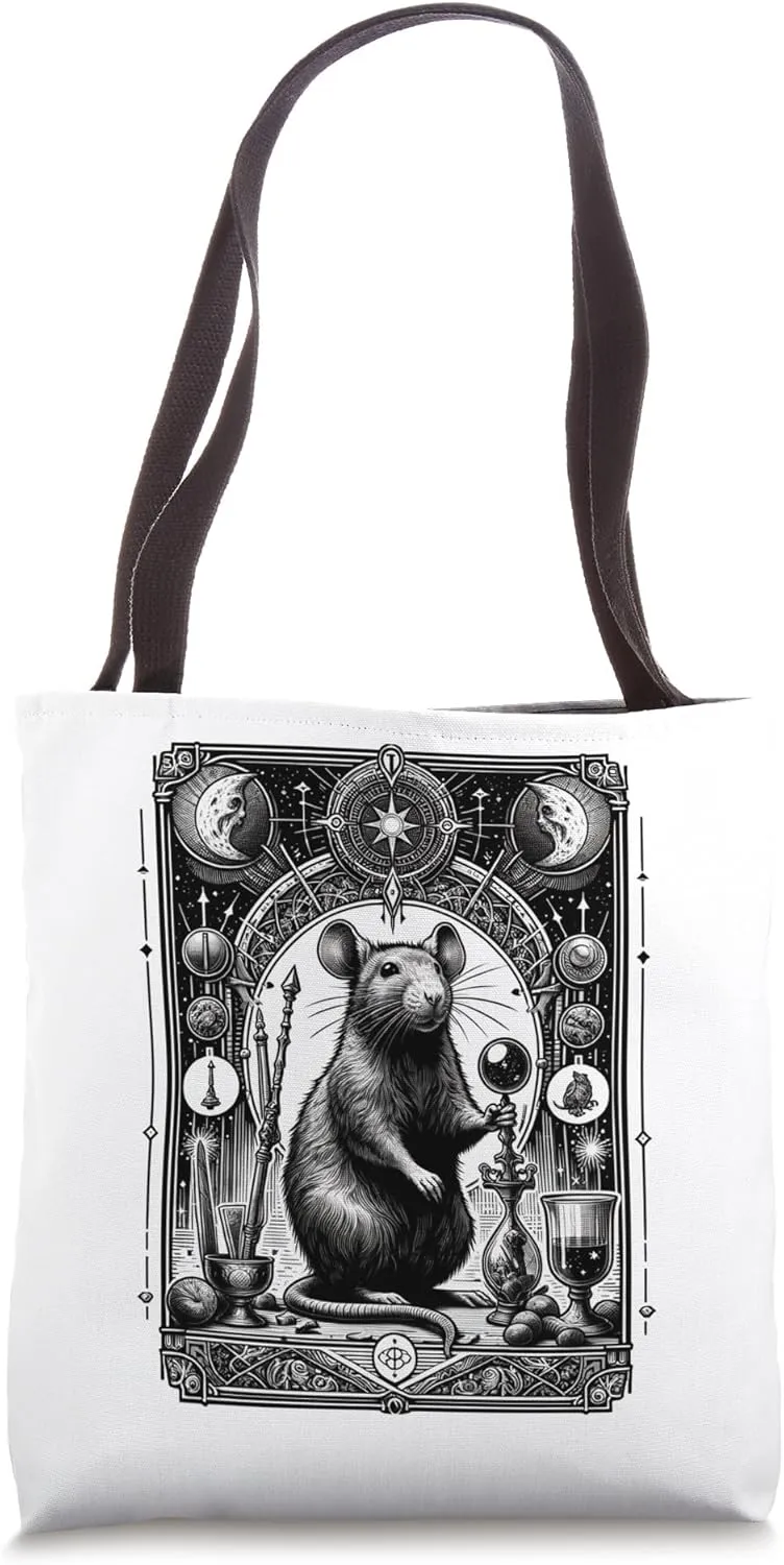 Black and White Rat Tarot Card Distressed Rats Lover Animals Tote Bag