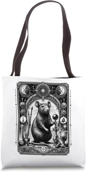 Black and White Rat Tarot Card Distressed Rats Lover Animals Tote Bag