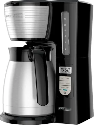 BLACK DECKER 12-Cup Thermal Programmable Coffee maker, Brew Strength Selector, Auto-clean, Black and Silver
