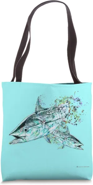 Black Fly Saltwater Ocean Fishing Bluefin Tuna Albacore Teal Tote Bag