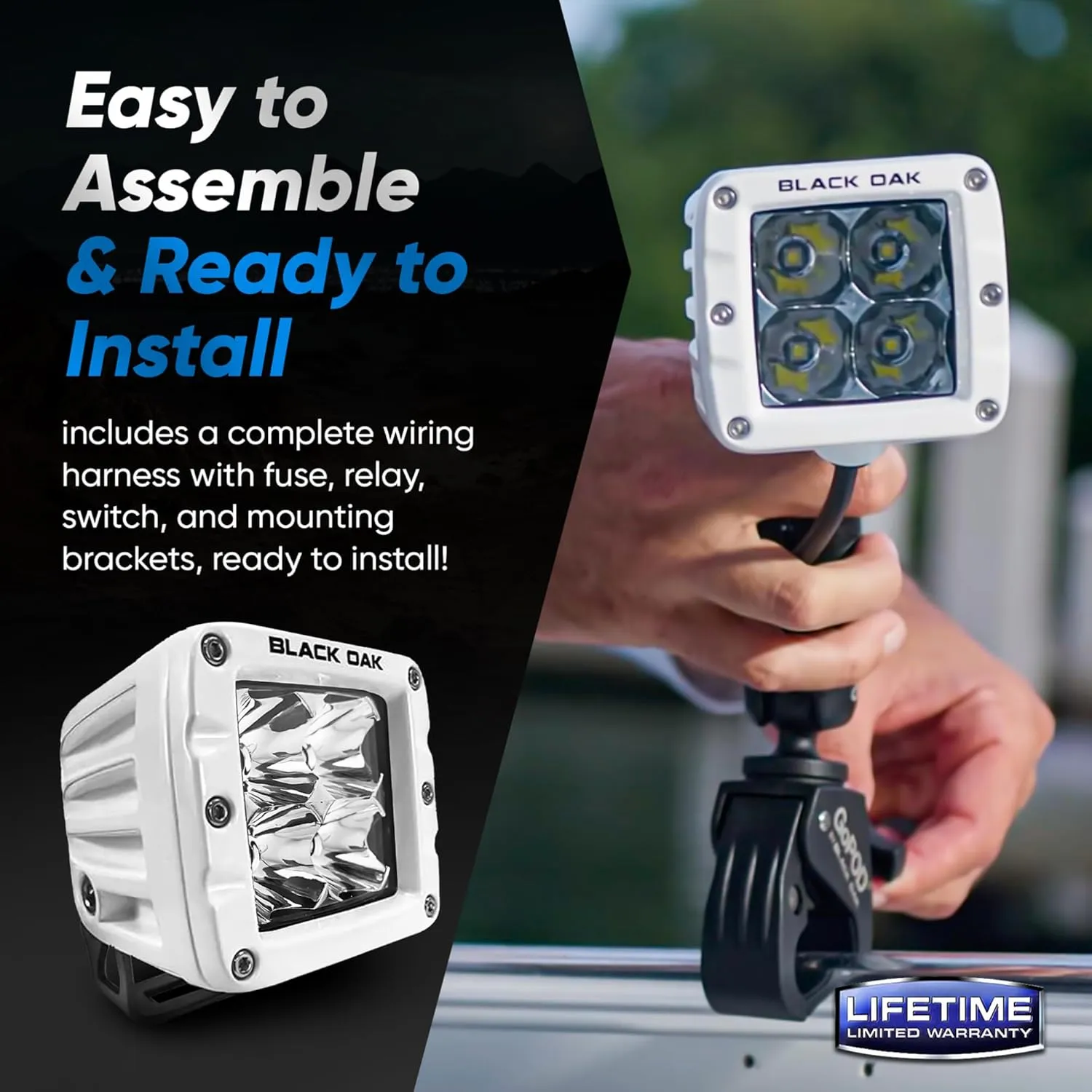 Black Oak LED Pro Series 3.0 Marine 2 Inch POD Light: Flood 40W CREE XM-L2 (2 Pack), Includes Brackets and Wiring Harness, Waterproof Lighting for Offroad Trucks, ATV, UTV, Boats