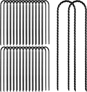 Blulu 30 Pcs 12 Inch Trampoline Stakes Anchors High Wind Heavy Duty U Stakes Ground Anchors Tent Stakes Heavy Duty for Swing Set Ground Camping Tents(Black)