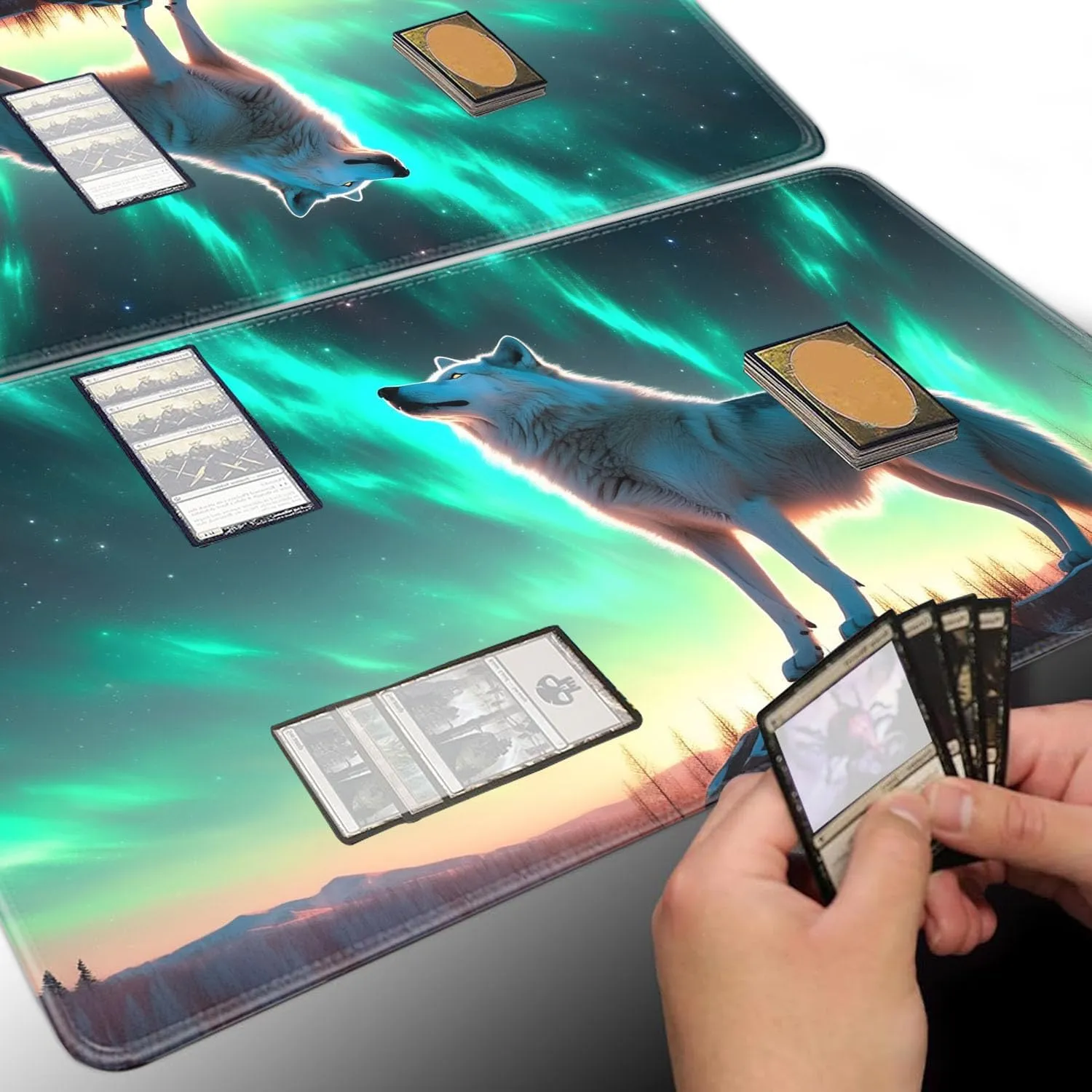 Board Game for TCG Playmat Table Mats Games Size 60X35 cm Mousepad Compatible for MTG RPG CCG Trading Card Game Play mats with 6 Dice (Playmat 107) Wolf 3