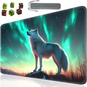 Board Game for TCG Playmat Table Mats Games Size 60X35 cm Mousepad Compatible for MTG RPG CCG Trading Card Game Play mats with 6 Dice (Playmat 107) Wolf 3