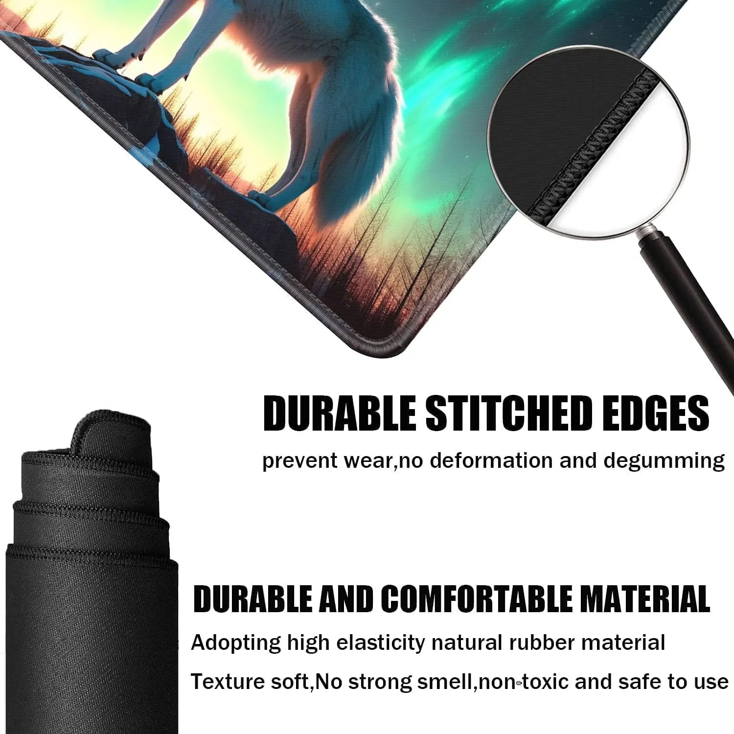 Board Game for TCG Playmat Table Mats Games Size 60X35 cm Mousepad Compatible for MTG RPG CCG Trading Card Game Play mats with 6 Dice (Playmat 107) Wolf 3