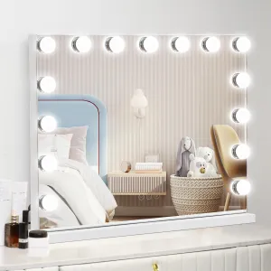 BODIOO Hollywood Vanity Mirror with Lights 23" x 18" Large Led Makeup Mirror with 15 Bulbs LED 3 Color Modes & USB Charging Port Aluminum Metal Frame, White