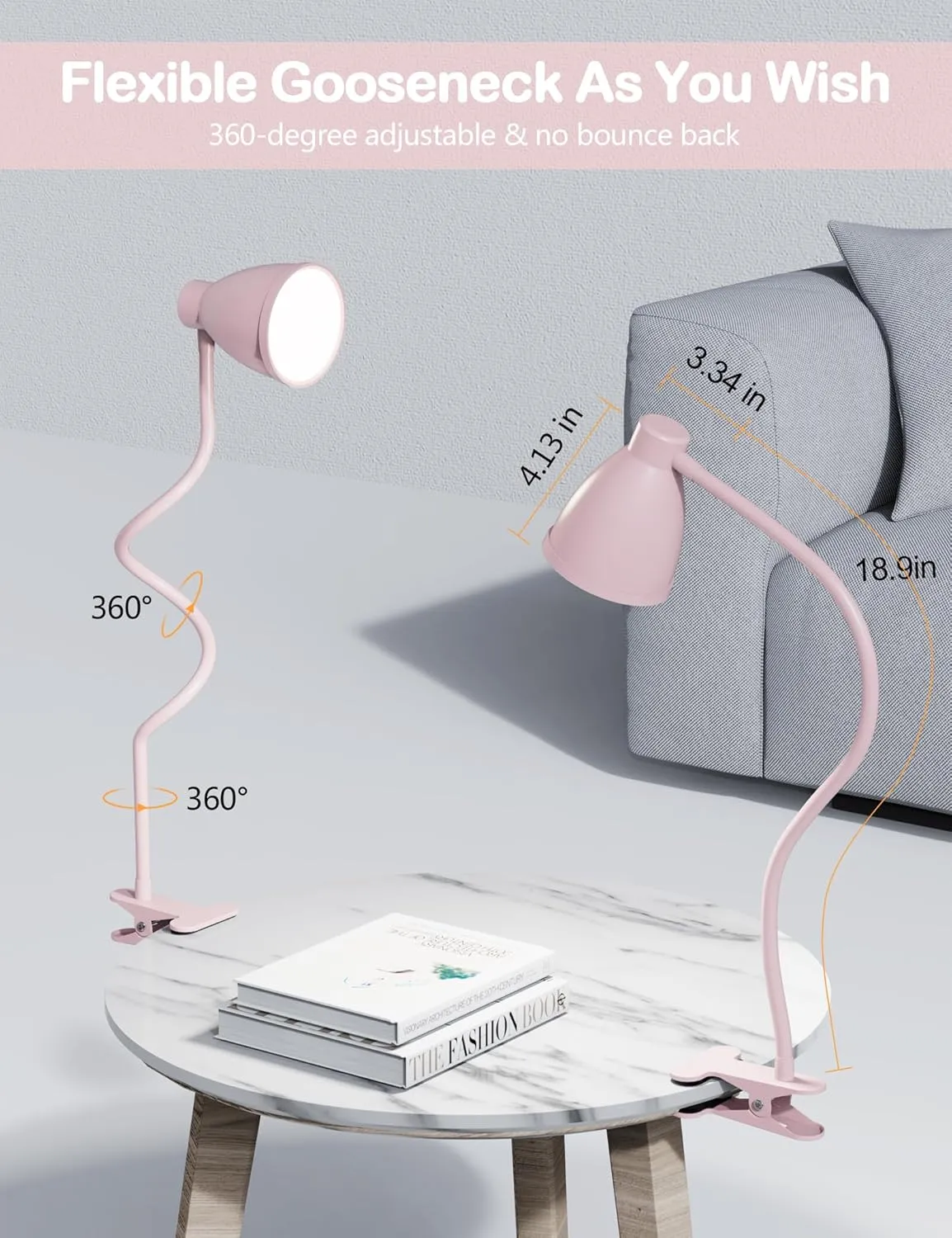 BOHON Cute Desk Lamp with Clamp 10W 38 LED Clip on Light, 3 Color 10 Brightness Auto Off Timer Flexible Gooseneck Pink Lamp Kawaii Accessories Desk Lights for Office Home Bed Bedside Reading, Pink
