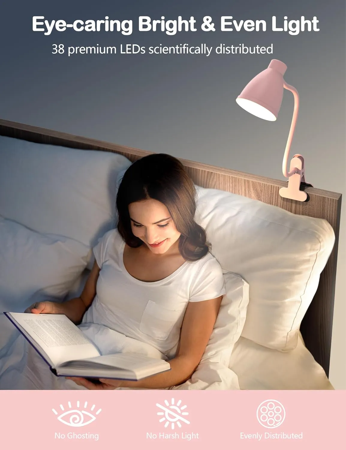BOHON Cute Desk Lamp with Clamp 10W 38 LED Clip on Light, 3 Color 10 Brightness Auto Off Timer Flexible Gooseneck Pink Lamp Kawaii Accessories Desk Lights for Office Home Bed Bedside Reading, Pink