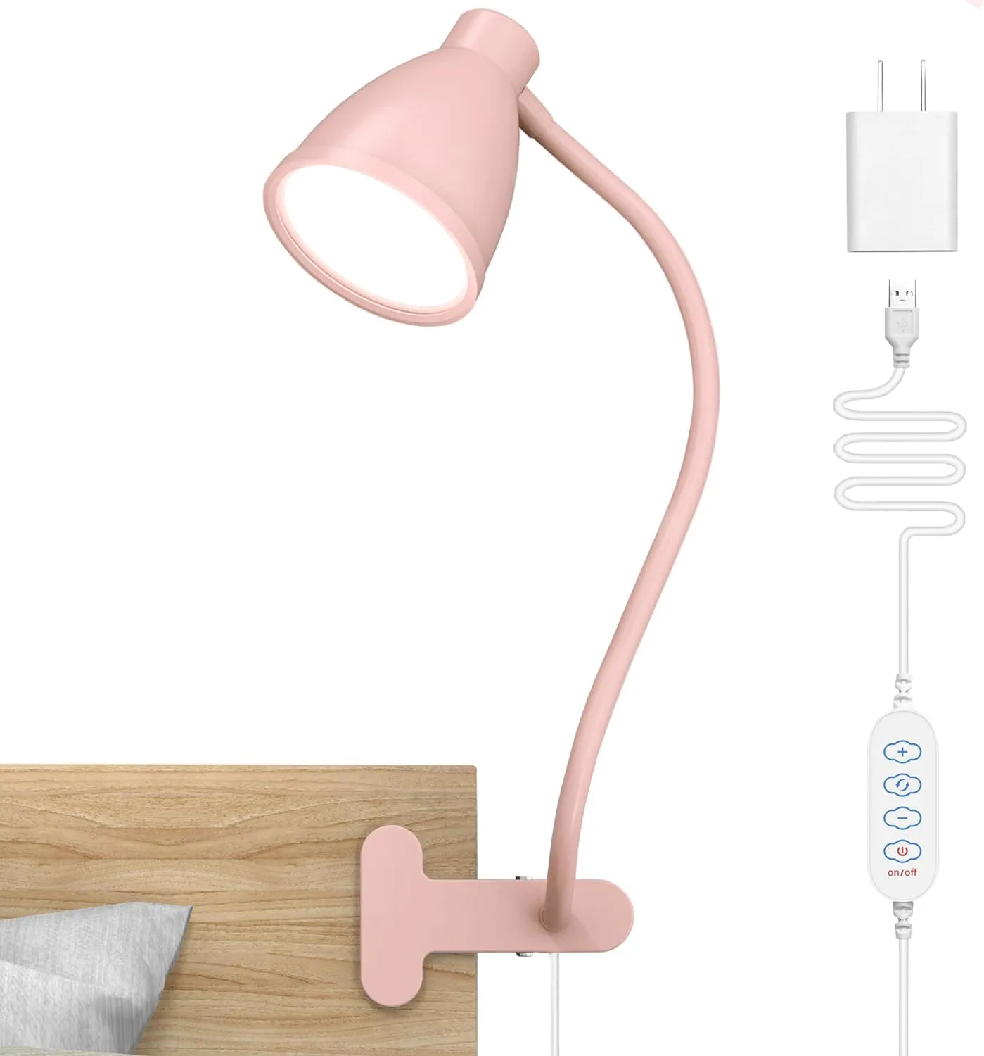 BOHON Cute Desk Lamp with Clamp 10W 38 LED Clip on Light, 3 Color 10 Brightness Auto Off Timer Flexible Gooseneck Pink Lamp Kawaii Accessories Desk Lights for Office Home Bed Bedside Reading, Pink