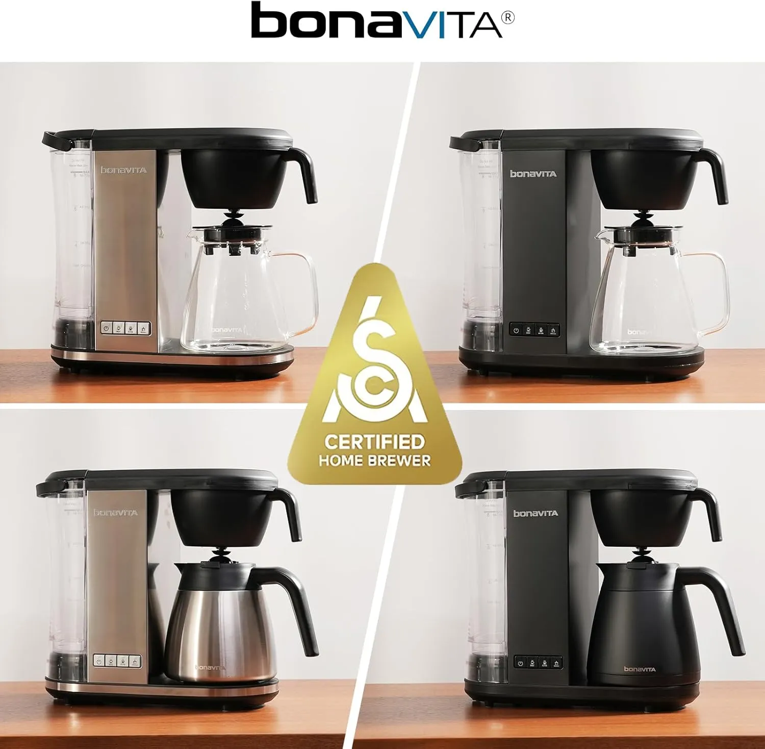 Bonavita Enthusiast 8 Cup Drip Coffee Brewer, Pour Over, SCA Certified Coffee Machine with Glass Carafe, Stainless Steel Panel, Removable Reservoir