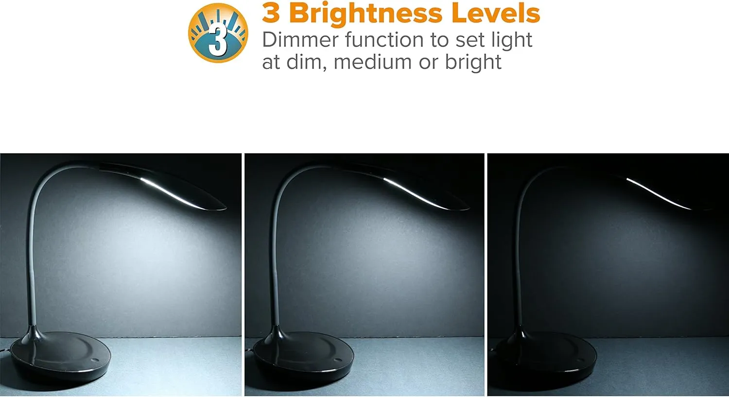 Bostitch Office LED Gooseneck Desk Lamp with USB Charging Port, 3 Dimming Levels, Touch Control, Gray (VLED1502-GR)