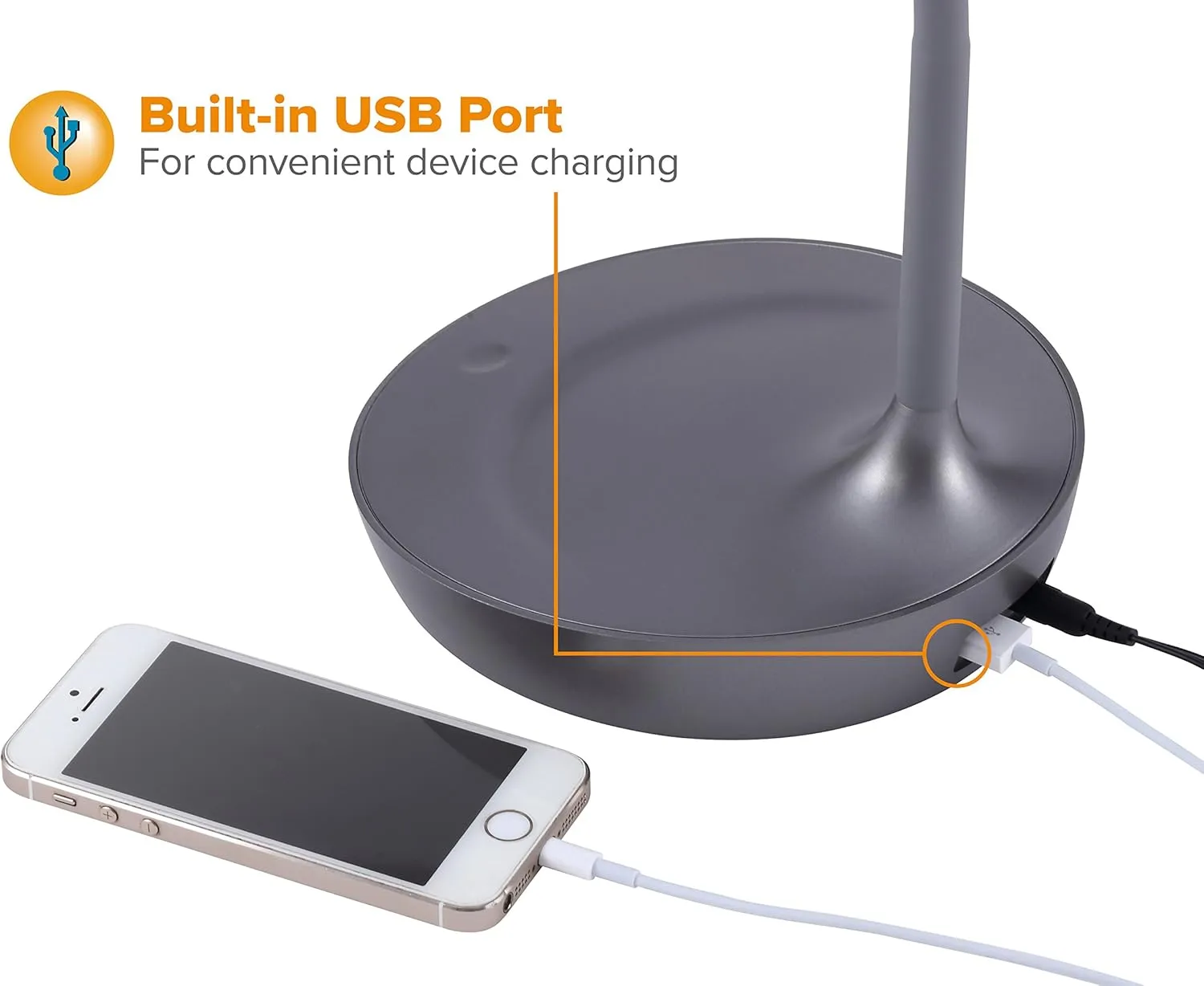 Bostitch Office LED Gooseneck Desk Lamp with USB Charging Port, 3 Dimming Levels, Touch Control, Gray (VLED1502-GR)