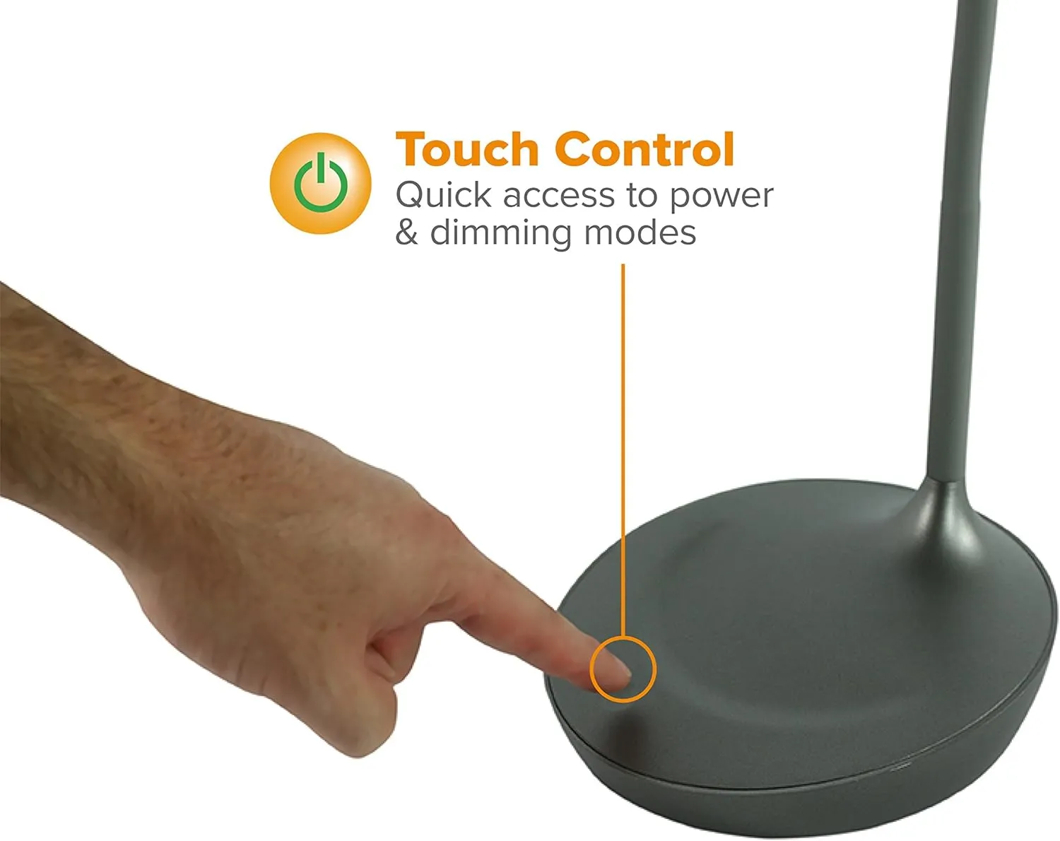 Bostitch Office LED Gooseneck Desk Lamp with USB Charging Port, 3 Dimming Levels, Touch Control, Gray (VLED1502-GR)