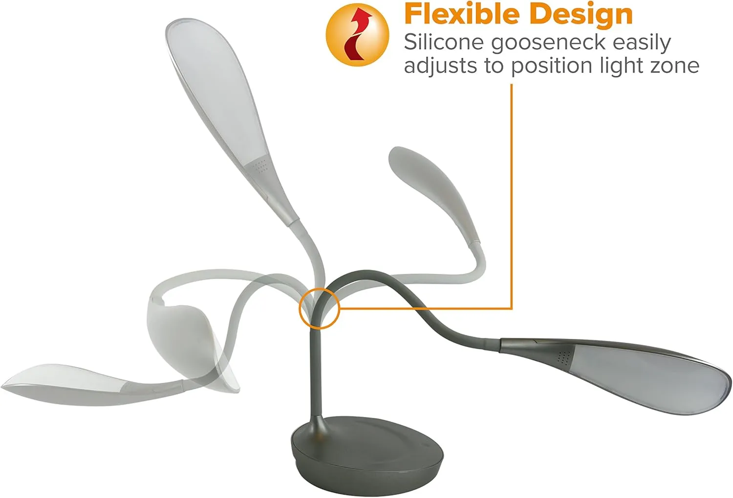 Bostitch Office LED Gooseneck Desk Lamp with USB Charging Port, 3 Dimming Levels, Touch Control, Gray (VLED1502-GR)