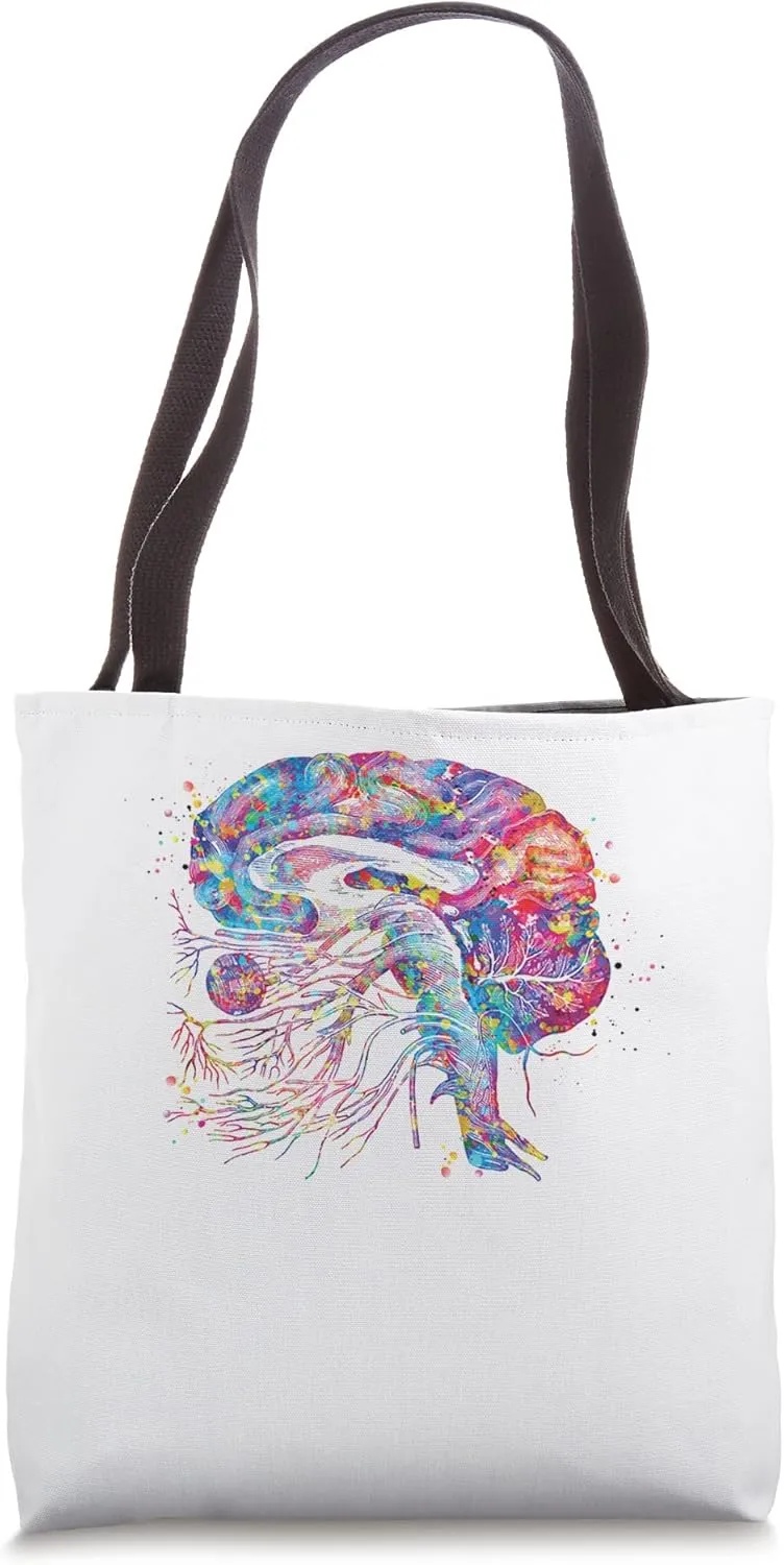 Brain Cranial Nerves Watercolor Neurologist Tote Bag