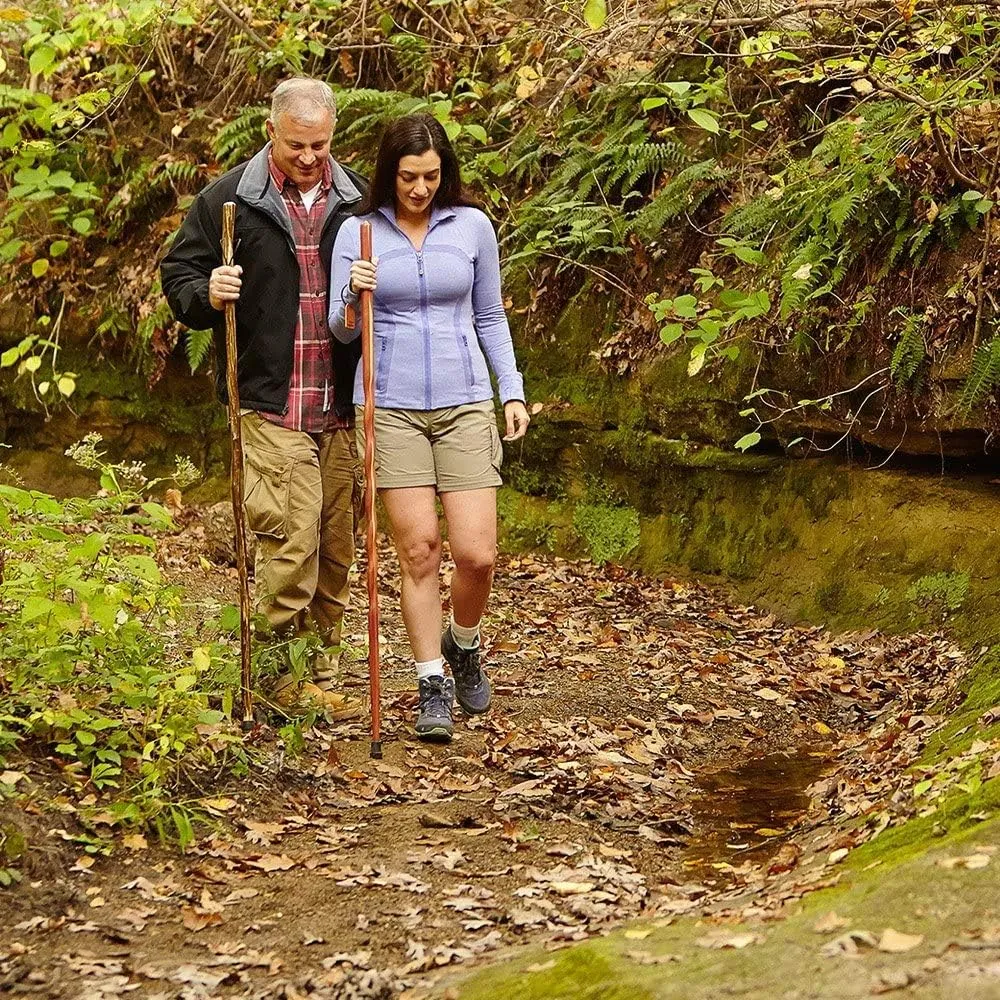 Brazos 55" Free Form Pine Wood Walking Stick Hiking Trekking Pole, Red, Made in The USA (Pack of 2)